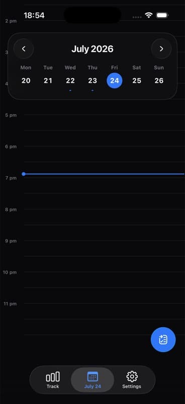 Tracky day timeline with a compact weekly calendar